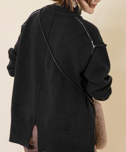 coen（コーエン）の「【WEB限定】バックスリットカラーステッチニット#（ニット/セーター・レディース・ライトグレー/ライトブルー/ブラック・FREE）」の2枚目の写真