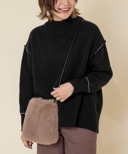 coen（コーエン）の「【WEB限定】バックスリットカラーステッチニット#（ニット/セーター・レディース・ライトグレー/ライトブルー/ブラック・FREE）」の13枚目の写真