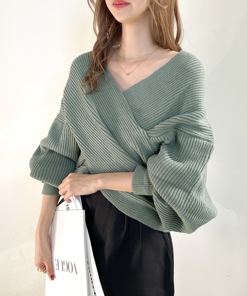 Futier land（フューティアランド）の「ウエストクロスニットプルオーバー（ニット/セーター・レディース・アイボリー/ブラック/ブルーグレー/カーキ/グレー/グリーン/モカ・FREE）」の7枚目の写真