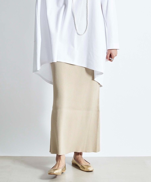 DouDou（ドゥドゥ）の「コットンリブニットスカート（スカート・レディース・ベージュ/カーキ/チャコールグレー/ライトグレー/オレンジ・FREE）」の3枚目の写真