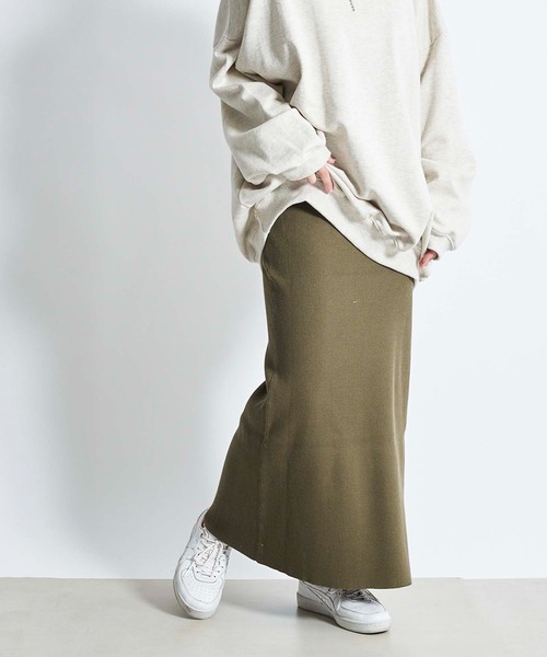 DouDou（ドゥドゥ）の「コットンリブニットスカート（スカート・レディース・ベージュ/カーキ/チャコールグレー/ライトグレー/オレンジ・FREE）」の4枚目の写真