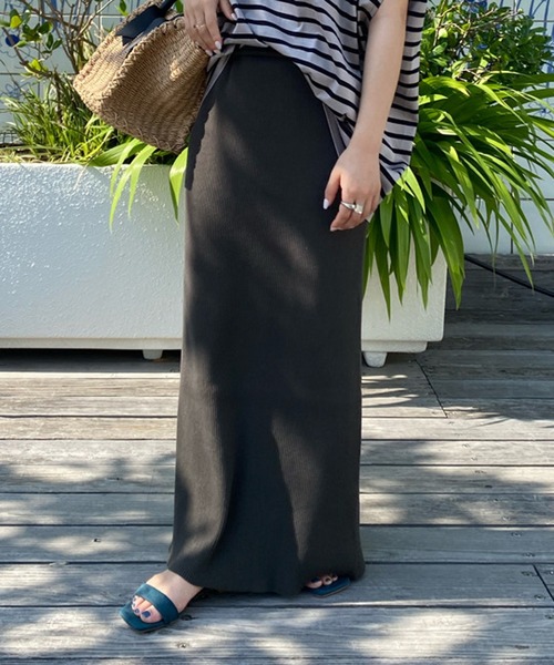 DouDou（ドゥドゥ）の「コットンリブニットスカート（スカート・レディース・ベージュ/カーキ/チャコールグレー/ライトグレー/オレンジ・FREE）」の2枚目の写真