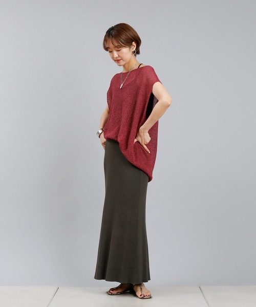 DouDou（ドゥドゥ）の「コットンリブニットスカート（スカート・レディース・ベージュ/カーキ/チャコールグレー/ライトグレー/オレンジ・FREE）」の6枚目の写真