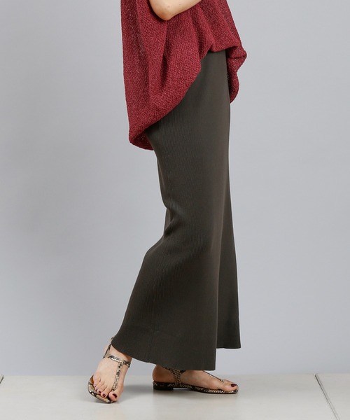 DouDou（ドゥドゥ）の「コットンリブニットスカート（スカート・レディース・ベージュ/カーキ/チャコールグレー/ライトグレー/オレンジ・FREE）」の10枚目の写真
