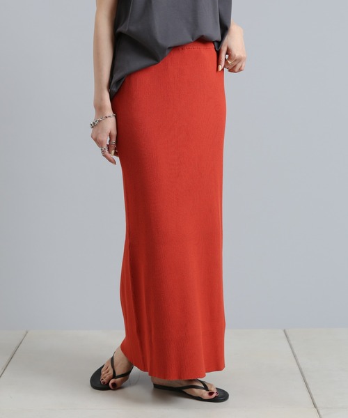 DouDou（ドゥドゥ）の「コットンリブニットスカート（スカート・レディース・ベージュ/カーキ/チャコールグレー/ライトグレー/オレンジ・FREE）」の14枚目の写真