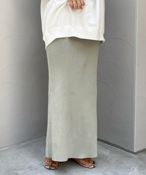 DouDou（ドゥドゥ）の「コットンリブニットスカート（スカート・レディース・ベージュ/カーキ/チャコールグレー/ライトグレー/オレンジ・FREE）」の15枚目の写真
