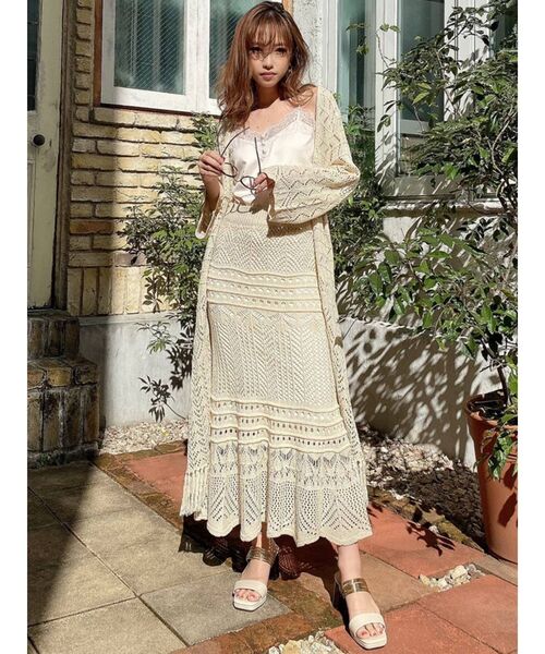 RESEXXY（リゼクシー）の「鈎針風ニットカーディガン（カーディガン/ボレロ・レディース・アイボリー/ブラック・FREE）」の8枚目の写真