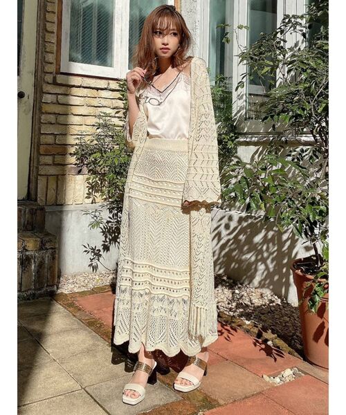 RESEXXY（リゼクシー）の「鈎針風ニットカーディガン（カーディガン/ボレロ・レディース・アイボリー/ブラック・FREE）」の9枚目の写真