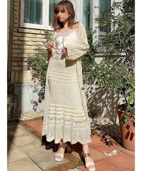 RESEXXY（リゼクシー）の「鈎針風ニットカーディガン（カーディガン/ボレロ・レディース・アイボリー/ブラック・FREE）」の10枚目の写真