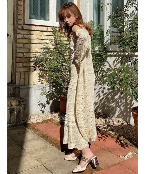 RESEXXY（リゼクシー）の「鈎針風ニットカーディガン（カーディガン/ボレロ・レディース・アイボリー/ブラック・FREE）」の14枚目の写真