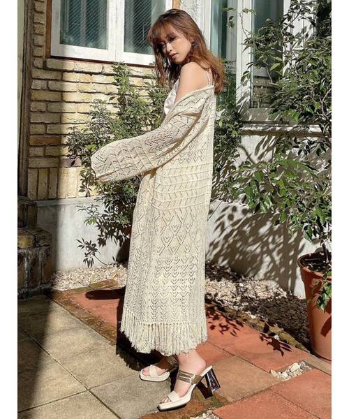 RESEXXY（リゼクシー）の「鈎針風ニットカーディガン（カーディガン/ボレロ・レディース・アイボリー/ブラック・FREE）」の15枚目の写真