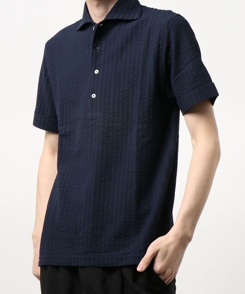 CROWDED CLOSET（クラウデッドクローゼット）の「ニットサッカーシャツ（ポロシャツ・メンズ・ホワイト/ネイビー/グレー・2/4/3）」の3枚目の写真