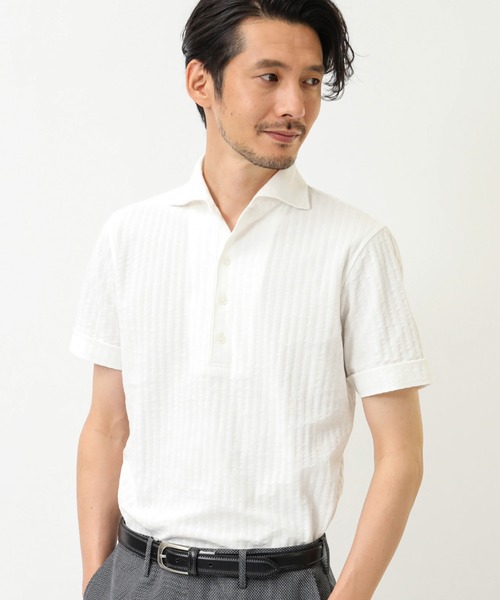 CROWDED CLOSET（クラウデッドクローゼット）の「ニットサッカーシャツ（ポロシャツ・メンズ・ホワイト/ネイビー/グレー・2/4/3）」の2枚目の写真