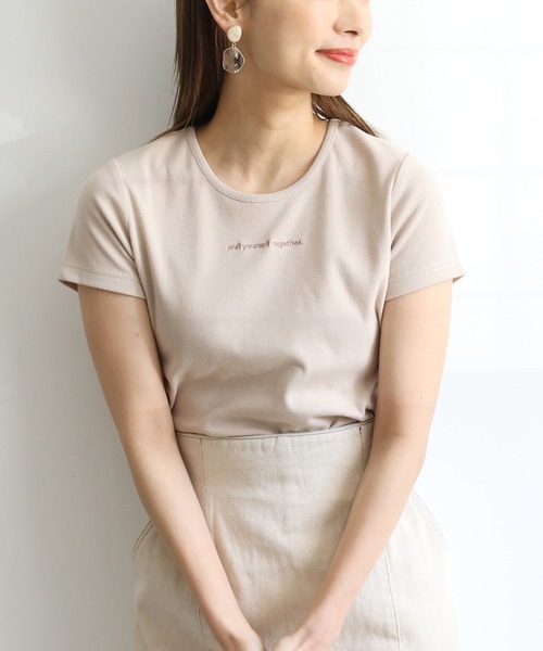 one after another NICE CLAUP（ワンアフターアナザーナイスクラップ）の「ロゴ刺繍テレコTシャツ（Tシャツ/カットソー・レディース・オフホワイト/ブラック/ベージュ/ミント・FREE）」の3枚目の写真