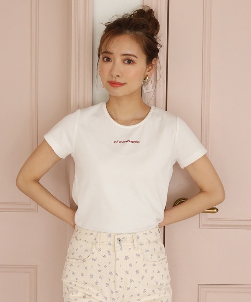 one after another NICE CLAUP（ワンアフターアナザーナイスクラップ）の「ロゴ刺繍テレコTシャツ（Tシャツ/カットソー・レディース・オフホワイト/ブラック/ベージュ/ミント・FREE）」の16枚目の写真