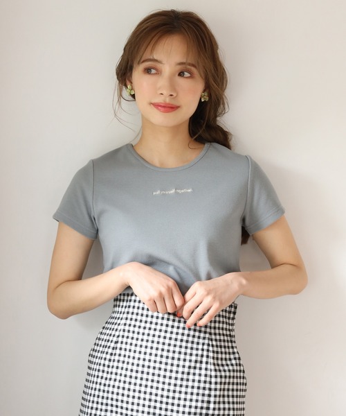 one after another NICE CLAUP（ワンアフターアナザーナイスクラップ）の「ロゴ刺繍テレコTシャツ（Tシャツ/カットソー・レディース・オフホワイト/ブラック/ベージュ/ミント・FREE）」の12枚目の写真