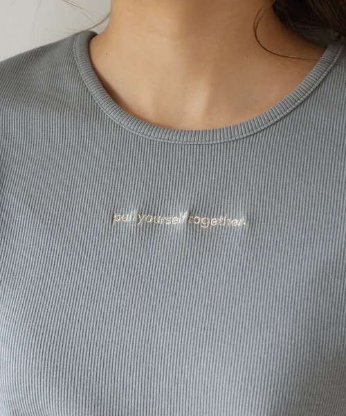 one after another NICE CLAUP（ワンアフターアナザーナイスクラップ）の「ロゴ刺繍テレコTシャツ（Tシャツ/カットソー・レディース・オフホワイト/ブラック/ベージュ/ミント・FREE）」の5枚目の写真