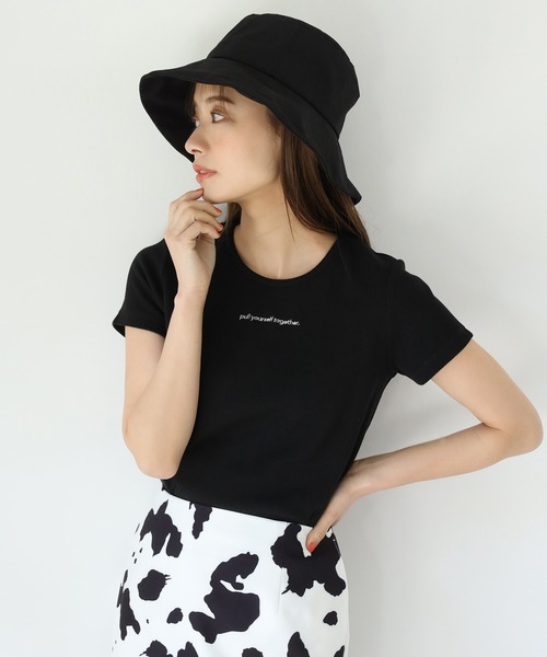 one after another NICE CLAUP（ワンアフターアナザーナイスクラップ）の「ロゴ刺繍テレコTシャツ（Tシャツ/カットソー・レディース・オフホワイト/ブラック/ベージュ/ミント・FREE）」の10枚目の写真