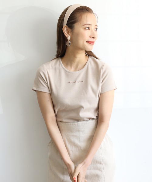 one after another NICE CLAUP（ワンアフターアナザーナイスクラップ）の「ロゴ刺繍テレコTシャツ（Tシャツ/カットソー・レディース・オフホワイト/ブラック/ベージュ/ミント・FREE）」の18枚目の写真
