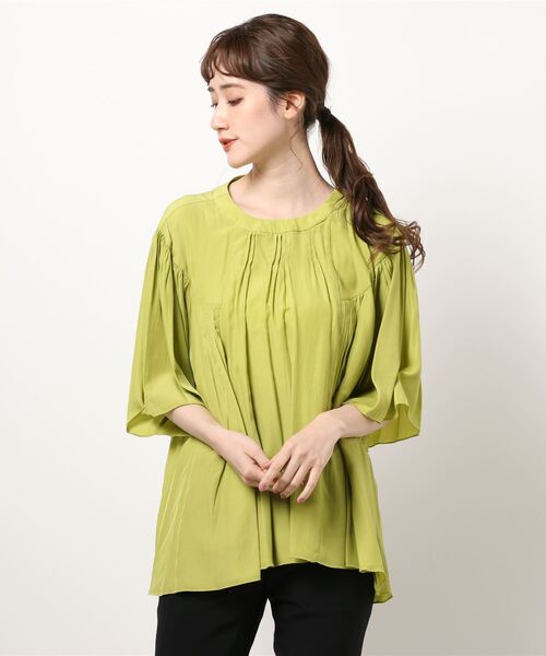 INTERPLANET（インタープラネット）の「レーヨンブロードピンタックブラウス（シャツ/ブラウス・レディース・オレンジ/ブラック/グリーン/アイボリー・FREE）」の4枚目の写真