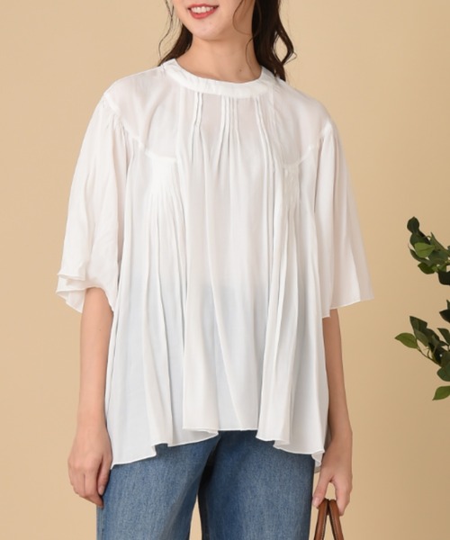 INTERPLANET（インタープラネット）の「レーヨンブロードピンタックブラウス（シャツ/ブラウス・レディース・オレンジ/ブラック/グリーン/アイボリー・FREE）」の7枚目の写真