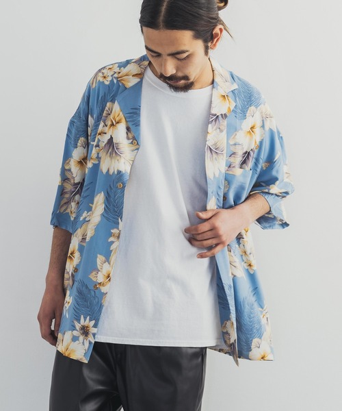 Rocky Monroe(ロッキーモンロー)の「レーヨン ビッグシルエット アロハシャツ 総柄 オープンカラーシャツ(シャツ/ブラウス・メンズ・ホワイト/ブラック/ベージュ/ブルー/その他/その他1/ホワイト系/ホワイト系1/ブラック系/ブラック系1/ブラック系2/ベージュ系/ブルー系・M/L)」の11枚目の写真