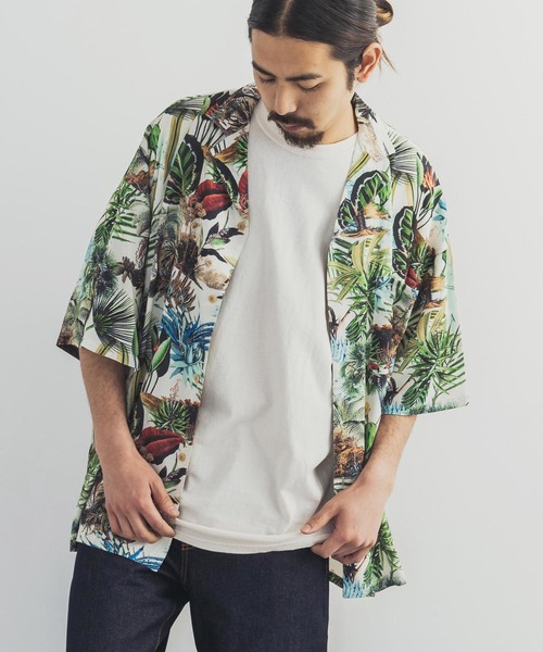 Rocky Monroe(ロッキーモンロー)の「レーヨン ビッグシルエット アロハシャツ 総柄 オープンカラーシャツ(シャツ/ブラウス・メンズ・ホワイト/ブラック/ベージュ/ブルー/その他/その他1/ホワイト系/ホワイト系1/ブラック系/ブラック系1/ブラック系2/ベージュ系/ブルー系・M/L)」の3枚目の写真