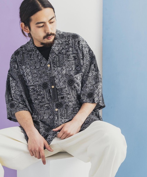 Rocky Monroe(ロッキーモンロー)の「レーヨン ビッグシルエット アロハシャツ 総柄 オープンカラーシャツ(シャツ/ブラウス・メンズ・ホワイト/ブラック/ベージュ/ブルー/その他/その他1/ホワイト系/ホワイト系1/ブラック系/ブラック系1/ブラック系2/ベージュ系/ブルー系・M/L)」の12枚目の写真