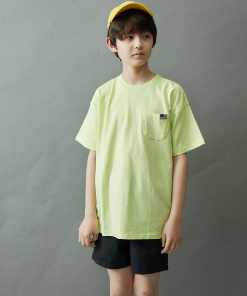 &yam(アンドヤム)の「USAコットンフェイドカラー オーバーサイズポケット付き半袖Tシャツ(Tシャツ/カットソー・キッズ・ベージュ/ブルー/ピンク/ホワイト/イエロー/ブラック・130-140cm/110-120cm/140-150cm/150-160cm/120-130cm)」の5枚目の写真