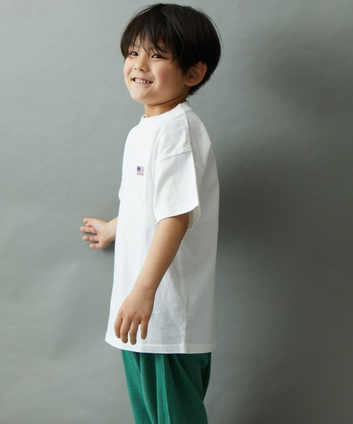 &yam(アンドヤム)の「USAコットンフェイドカラー オーバーサイズポケット付き半袖Tシャツ(Tシャツ/カットソー・キッズ・ベージュ/ブルー/ピンク/ホワイト/イエロー/ブラック・130-140cm/110-120cm/140-150cm/150-160cm/120-130cm)」の19枚目の写真