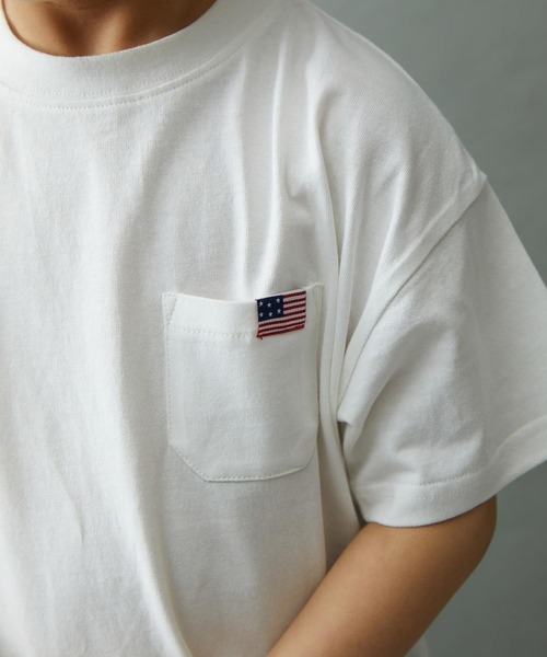 &yam(アンドヤム)の「USAコットンフェイドカラー オーバーサイズポケット付き半袖Tシャツ(Tシャツ/カットソー・キッズ・ベージュ/ブルー/ピンク/ホワイト/イエロー/ブラック・130-140cm/110-120cm/140-150cm/150-160cm/120-130cm)」の21枚目の写真