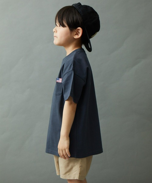 &yam(アンドヤム)の「USAコットンフェイドカラー オーバーサイズポケット付き半袖Tシャツ(Tシャツ/カットソー・キッズ・ベージュ/ブルー/ピンク/ホワイト/イエロー/ブラック・130-140cm/110-120cm/140-150cm/150-160cm/120-130cm)」の22枚目の写真