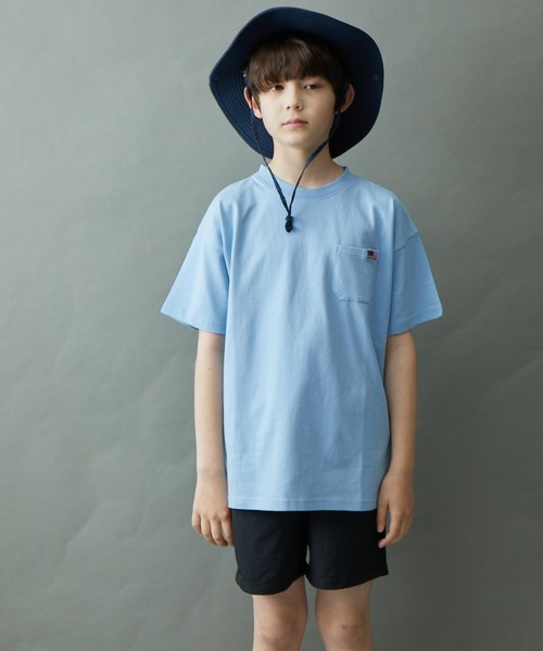 &yam(アンドヤム)の「USAコットンフェイドカラー オーバーサイズポケット付き半袖Tシャツ(Tシャツ/カットソー・キッズ・ベージュ/ブルー/ピンク/ホワイト/イエロー/ブラック・130-140cm/110-120cm/140-150cm/150-160cm/120-130cm)」の9枚目の写真