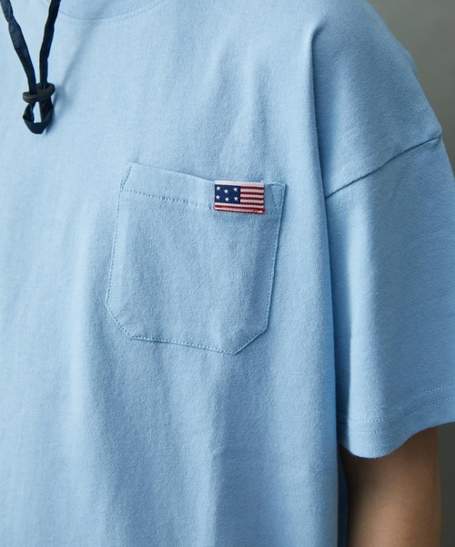&yam(アンドヤム)の「USAコットンフェイドカラー オーバーサイズポケット付き半袖Tシャツ(Tシャツ/カットソー・キッズ・ベージュ/ブルー/ピンク/ホワイト/イエロー/ブラック・130-140cm/110-120cm/140-150cm/150-160cm/120-130cm)」の12枚目の写真