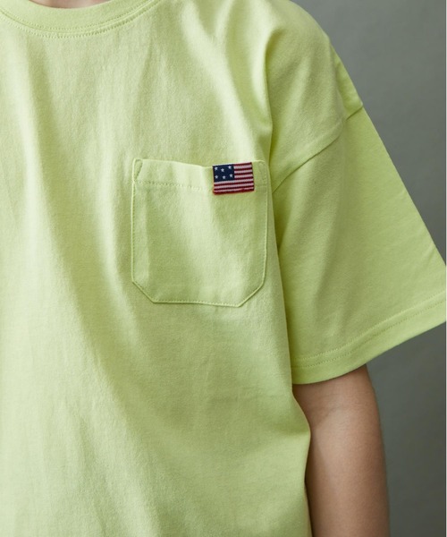 &yam(アンドヤム)の「USAコットンフェイドカラー オーバーサイズポケット付き半袖Tシャツ(Tシャツ/カットソー・キッズ・ベージュ/ブルー/ピンク/ホワイト/イエロー/ブラック・130-140cm/110-120cm/140-150cm/150-160cm/120-130cm)」の15枚目の写真
