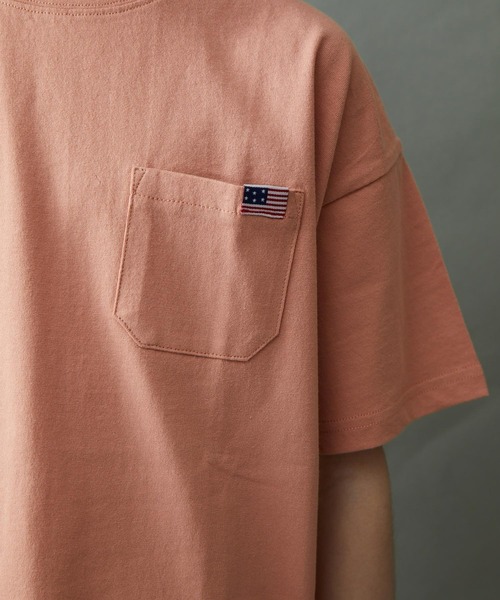 &yam(アンドヤム)の「USAコットンフェイドカラー オーバーサイズポケット付き半袖Tシャツ(Tシャツ/カットソー・キッズ・ベージュ/ブルー/ピンク/ホワイト/イエロー/ブラック・130-140cm/110-120cm/140-150cm/150-160cm/120-130cm)」の18枚目の写真