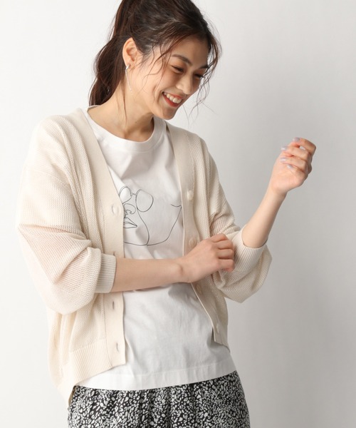 GLOBAL WORK（グローバルワーク）の「洗えるドライメッシュカーデ/939903（カーディガン/ボレロ・レディース・オフホワイト/ダークブラウン/ブラック・MEDIUM/LARGE）」の14枚目の写真