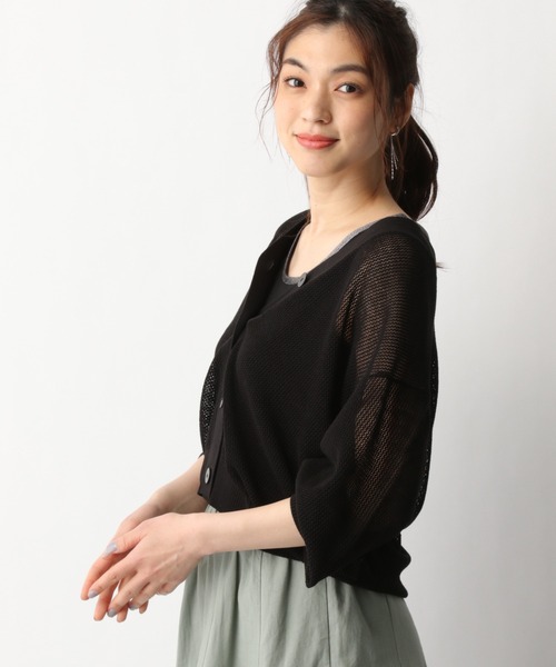 GLOBAL WORK（グローバルワーク）の「洗えるドライメッシュカーデ/939903（カーディガン/ボレロ・レディース・オフホワイト/ダークブラウン/ブラック・MEDIUM/LARGE）」の10枚目の写真