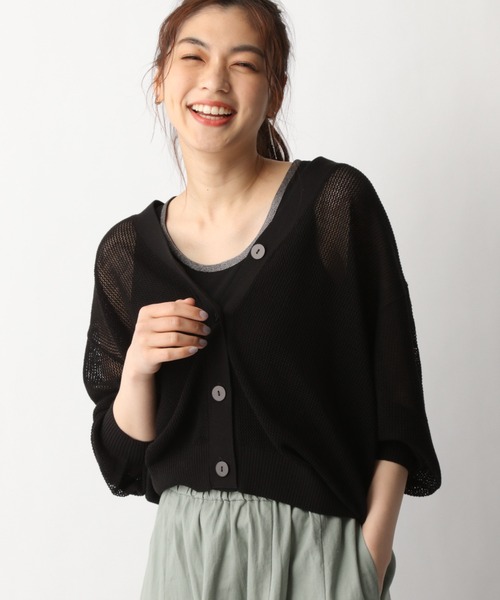 GLOBAL WORK（グローバルワーク）の「洗えるドライメッシュカーデ/939903（カーディガン/ボレロ・レディース・オフホワイト/ダークブラウン/ブラック・MEDIUM/LARGE）」の20枚目の写真
