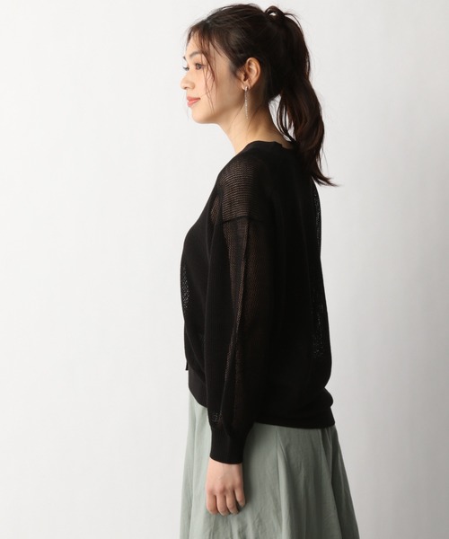 GLOBAL WORK（グローバルワーク）の「洗えるドライメッシュカーデ/939903（カーディガン/ボレロ・レディース・オフホワイト/ダークブラウン/ブラック・MEDIUM/LARGE）」の8枚目の写真
