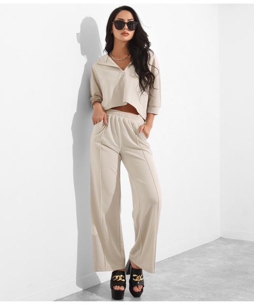 LATINA(ラティーナ)の「フーディートップス×センタープレスセットアップ(パーカー・レディース・グレイッシュベージュ/ブラック・FREE)」の9枚目の写真