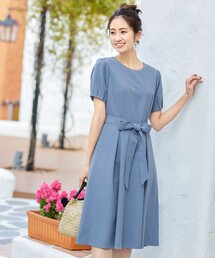 【洗える】大人可愛いタックパフ袖ワンピース