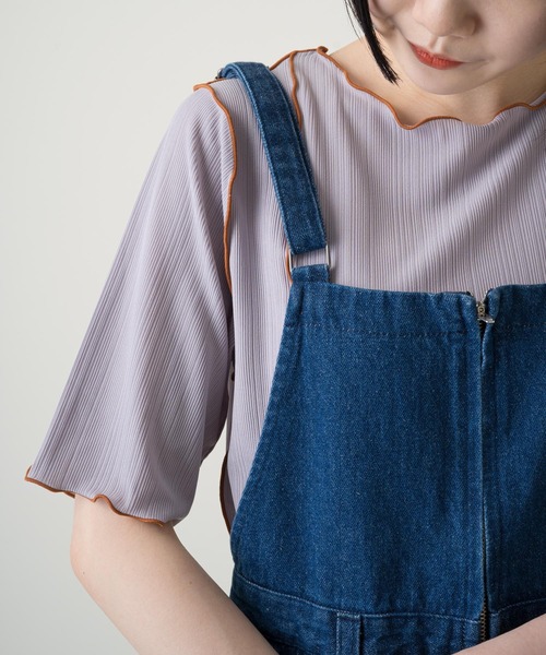 Kastane（カスタネ）の「シアーリブ配色メロウTee（Tシャツ/カットソー・レディース・パープル/サックスブルー/グリーン/アイボリー・FREE）」の4枚目の写真