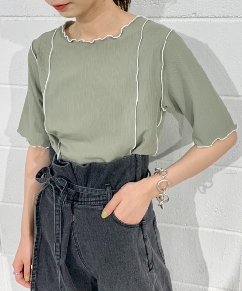 Kastane（カスタネ）の「シアーリブ配色メロウTee（Tシャツ/カットソー・レディース・パープル/サックスブルー/グリーン/アイボリー・FREE）」の3枚目の写真