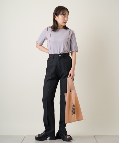 Kastane（カスタネ）の「シアーリブ配色メロウTee（Tシャツ/カットソー・レディース・パープル/サックスブルー/グリーン/アイボリー・FREE）」の19枚目の写真