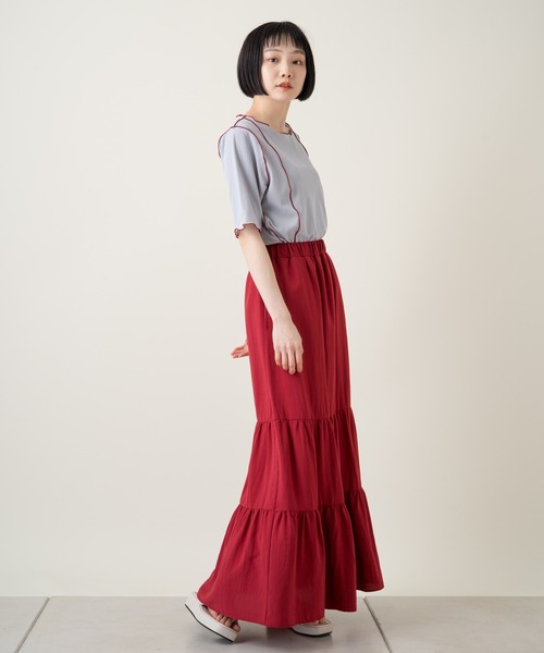 Kastane（カスタネ）の「シアーリブ配色メロウTee（Tシャツ/カットソー・レディース・パープル/サックスブルー/グリーン/アイボリー・FREE）」の10枚目の写真