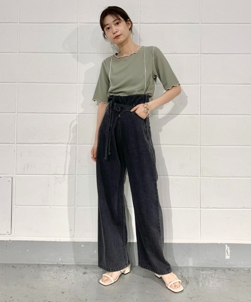 Kastane（カスタネ）の「シアーリブ配色メロウTee（Tシャツ/カットソー・レディース・パープル/サックスブルー/グリーン/アイボリー・FREE）」の16枚目の写真