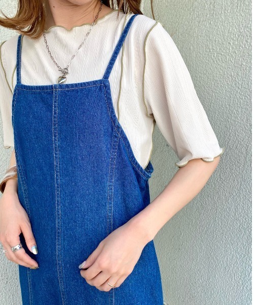 Kastane（カスタネ）の「シアーリブ配色メロウTee（Tシャツ/カットソー・レディース・パープル/サックスブルー/グリーン/アイボリー・FREE）」の21枚目の写真