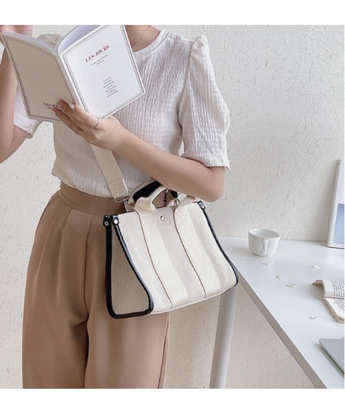 LAC-VERT（ラック・ヴェール）の「2WAYキャンバストート（トートバッグ・レディース・ブラック/ホワイト・FREE）」の14枚目の写真