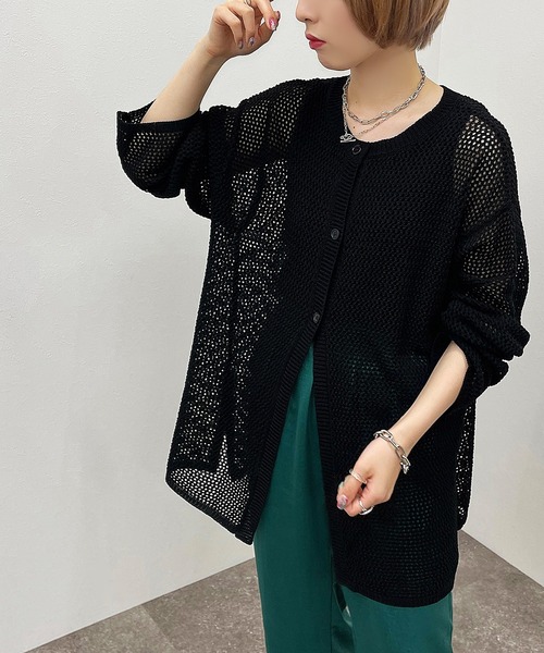 apres jour mignon（アプレジュールミニョン）の「2WAYメッシュカーディガン【ZOZOTOWN限定アイテム】【6PO】（カーディガン/ボレロ・レディース・オフホワイト/イエロー/グリーン/パープル/ブラック/アイボリー・フリー/X-LARGE）」の4枚目の写真